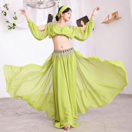 Stage Wear 1set/lot Belly Dance Suit Modal Long Sleeve Top And Big Swing Chiffon Skirt Female Adult Elegant Performance Set