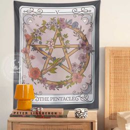 Tapestries The Pentacle Tapestry Wall Hanging Witchy Forestcore Flower Occult Symbol Living Room Dorm Home Decor