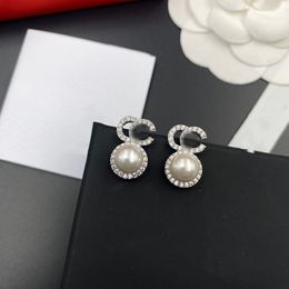 18K Gold Plated Brand Designers Letters Stud Earrings Charm Women Crystal Rhinestone Pearl Earring for Wedding Party Jewerlry Accessories