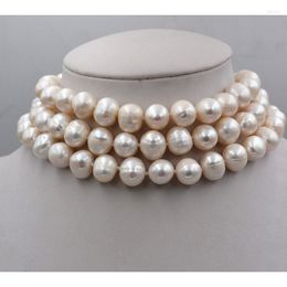 Pendant Necklaces 3 ROWS 9-10MM GENUINE WHITE AKOYA PEARL NELACE 17-19inch
