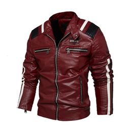 Men's Jackets Mens Leather Jacket Motorcycle Tactical Winter Fleece PU Bomber Stand Collar Slim Coat Male Autumn Business Casual 230812