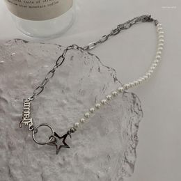 Pendant Necklaces Beads Woman Pentagram Necklace Women Chain Lovers Jewellery Wedding Silver Colour Trendy Kpop Party Metal Collier