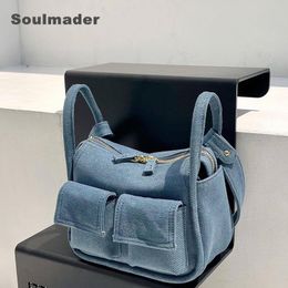 Evening Bags Denim pocket shoulder bag summer designer jeans basket mug bucket shoulder bag wholesale 230811