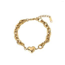 Strand Stainless Steel PVD 18K Gold Plated Tarnish Waterproof Linked Chian Heart Bracelet For Woman Jewelry Wholesale Trendy
