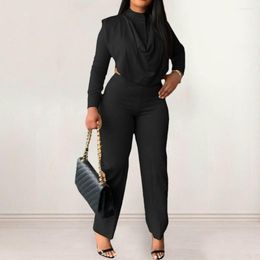 Women's Two Piece Pants Women Spring Autumn Suit Chic Stand Collar Shirt Set High Waist Baggy Slim Fit Commute Soft Lady Top Trousers 2