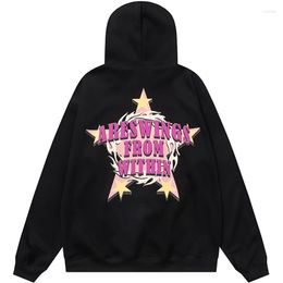 Men's Hoodies Hip Hop Streetwear Hoodie Sweatshirt Letter Pentagram Print Graphic Pullover Men Harajuku Cotton Hooded Sweat Shirt Coats