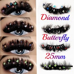 False Eyelashes 25mm Glitter Shimmery Butterfly Diamond Trending 8D HandMade Faux Mink Lashes With Butterflies 230811