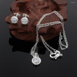 Necklace Earrings Set Promotion Lover Gifts Cute Silver Colour Fashion Noble Women Shiny Crystal CZ Earring Jewellery