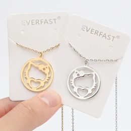 Everfast Wholesale 10pc/Lot Korean Fashion Heart Meow Cat Kitten Stainless Steel Pendants Necklace Funny Cute Style Women Kids Jewelry Gift To Her