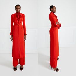 Autumn Red Women Wedding Suits Slim Fit Custom Made Long Blazer Sets 2 Pieces For Guest Wear Fashion Show