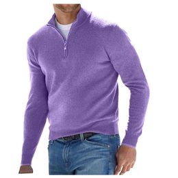 Men's Sweaters Pullover Men Autumn Thick Warm Knitted Solid Long Sleeve Turtleneck Sweaters Half Zip Warm Fleece Winter Coat Comfy Clothing 230811