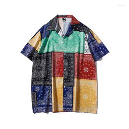 Men's Casual Shirts Cashew Flower Print Shirt Summer Thin Hawaiian Beach Short Sleeve Japanese Harajuku Vintage Style Top Camisa Hombre