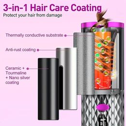 1pc Wireless Automatic Curling Iron Portable Curling Wand With LCD Display Rechargeable Hair Curler For Hair Styling