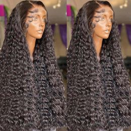180%density Deep Wave Lace Frontal Wig 13x6 Hd Lace Wig 13x4 Curly Human Hair Wigs for Black Women 30 40 Inch 360 Water Wave Lace Front Wig