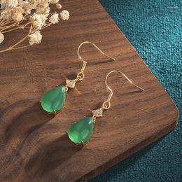 Dangle Earrings Green Jade Water Drop Vintage Natural Gifts Amulets 925 Silver Women Gemstone Stone Fashion Gift Jewellery Carved Luxury