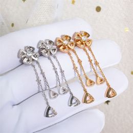 Stud Elegant 925 Sterling Silver Lucky Flower Tassel Earrings for Women's Fashion Brand Luxury Banquet Gift 230811