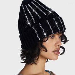 Berets Adult Teens Rhinestones Hip Hop Beanie Hat Y2K Women Men Winter Warm Slouchy Knitting Skull Cap Casual Outdoor Ski Cycling