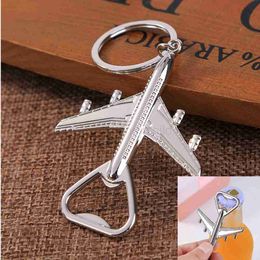 Keychains Lanyards New Creative Stainless Steel Aircraft Keychain Beer Bottle Opener Keyring Men's Classic Key Holder Gift Accessories