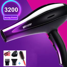 Hair Dryers Strong Power 3200w Ionic Blow Dryer Female Professional Wind dryer Silent Gradient Styling Tool Comb Nozzle 230812