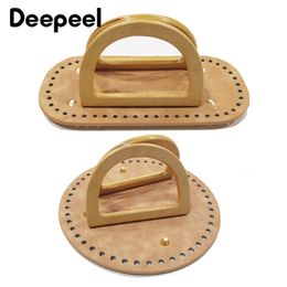 Bag Parts Accessories 1Set Deepeel Wooden Handles with Leather Bag Bottom Handmade Material Woven-bag Handbags Knit Bags DIY Sewing Accessories 230811