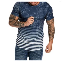 Men's T Shirts Running Sport T-shirt Mens Summer Slim Casual Printed Fit Patchwork Short Sleeve Top Male Jogging Workout Clothing 2023