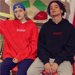 Women's Hoodies Honey Print Autumn Women Men Hoodie Streetwear Sweatshirt Couple Tops Tracksuit Oversized Female Pullovers White Hooded