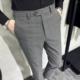 Men's Suits High Quality Luxury Straight Business Plaid Suit Pants Men Designer Spring Summer Elegant Casual Long Formal Trouser Male L03