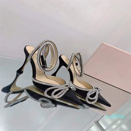Women Sandals Diamond Shoes Bow Tie Wedding High Heel Designer Sandal Velvet Pointed