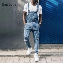 Men's Jeans 2023 European And American Style Fashion Demin Overalls Light Blue Hip Hop Strappy Jumpsuits Casual Denim Pants