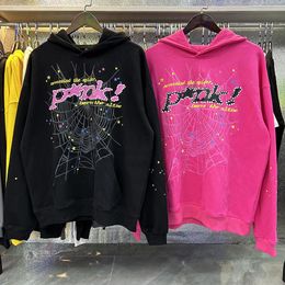 Designer Young Thug 1:1 Felpe con cappuccio di alta qualità Hip Hop P*nk Web Puff Print Sp5der 555555 Felpa con cappuccio Uomo Donna Angel Spider Felpe Pullover in tessuto pesante 05