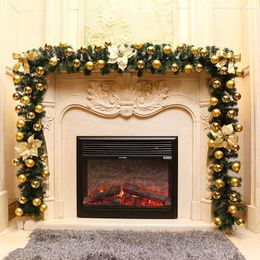 Decorative Flowers 1.8m Christmas Rattan Garland With LED Lights Wall-hanging Pine Cone Wreath Hand-made DIY Xmas Ornament