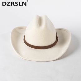 Wide Brim Hats Bucket Hats Europe And United Fedora Hat Autumn And Winter Fashion Casual Belt Buckle Decoration White Wool Cowboy Hat Outdoor Jazz Hat 230811