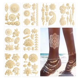 Temporary Tattoos Waterproof Tattoo Sticker Flowers Mandala Henna Rose Gold Metallic Flash Tatoo Boho Lotus Jewellery Glitter Body Art 230812