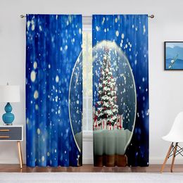 Sheer Curtains Glass Ball Christmas Tree Year Tulle for Living Room Bedroom Decoration Voile Valance Kitchen Drapes 230812