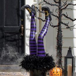 Other Event Party Supplies Halloween Evil Witch Legs Props Upside Down Wizard Feet with Boot Stake Ornament Decoration for Front Yard Lawn 230812