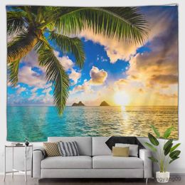 Tapestries Hawaii Beach Scenery Tapestry Santa Ocean Sea Tree Sailboat Autumn Forest Landscape Wall Hanging Home Decor R230812