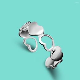 Cluster Rings Simple Women's Charm Jewellery Original 925 Sterling Silver Ring Heart-Shaped Design Open Tail Free Adjustable Birthday Gift