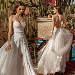 2020 Asaf Dadush Wedding Dresses Spaghetti Lace Appliques Beads Boho Bridal Gowns Robes De Mariee Sexy Backless Bohemian Wedding D260Q