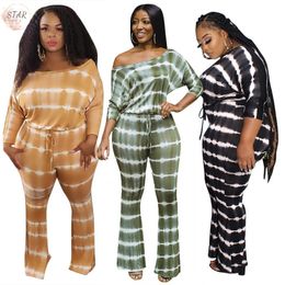 Women's Jumpsuits Rompers Plus Size XL-5XL Jumpsuit Women Striped Loose with Sashes Flared Romper Bodysuit Traksuit Wholesale Drop 230811