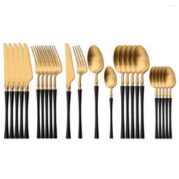 Dinnerware Sets 24Pcs Matte 18/10 Stainless Steel Black Gold Cutlery Set Tableware Knife Spoon Fork Flatware Dishwasher Safe