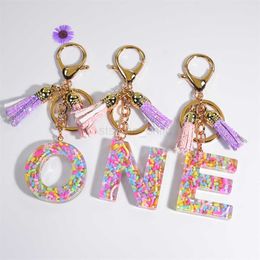 Keychains Lanyards Soft Pottery Crystal Drip Glue Key Chain English Letter Keyring Pendant Color Tassel Bag Hanging Accessories Gift For Women