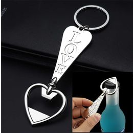 Keychains Lanyards New Creative Stainless Steel Heart Beer Bottle Opener Keychain Multitool Key Holder For Men Fashion Keyring Accessories Gift