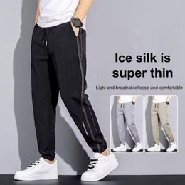 Men's Pants Men Sports Drawstring Elastic Waist Ice Silk Trousers Loose Ankle-banded Quick Dry Breathable Cargo Sweatpants