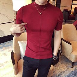 Men's T Shirts Spring Summer Half High Neck Short Sleeve T-Shirt Men Korean Version Slim Solid Color Sweater Short-Sleeved