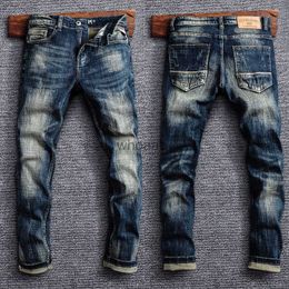 Italian Style Fashion Men Jeans Retro Black Blue Elastic Slim Fit Ripped Jeans Men Trousers Vintage Designer Casual Denim Pants HKD230812
