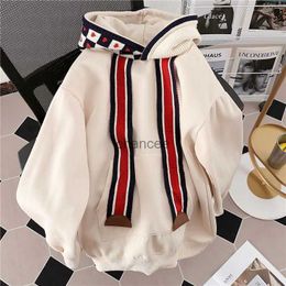 Love Splice Hoodies Women Autumn Winter Trendy Plush Thicken Trendy Hooded Coats Loose Fashion Big Drawstring Design Hoodie Y2k HKD230725