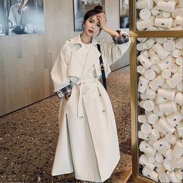 Women's Trench Coats Fashion women's windbreaker midlength autumn temperament British style white Korean highend drape coat 230812