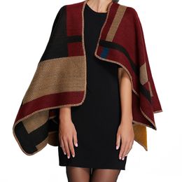 Women's Trench Coats Custom Your Initial Embroidery on Women Poncho Scarf Monogramed British Plaid Fleece Cape Winter Blanket 230812