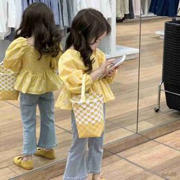 Clothing Sets Spring Autumn Baby Girls Clothing Set New Puff Sleeve Cotton Floral Blouse Shirt Jeans Set Children's Top and Pant R230812