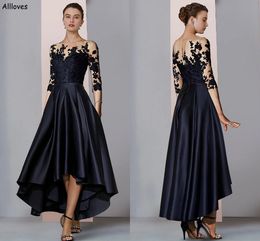 Hi-lo Ankle Length Satin A Line Mother Of The Rride Dresses Women Maxi Formal Gowns With Half Sleeves Chic Lace Appliqued Special Occasion Wedding Party Dress CL2707